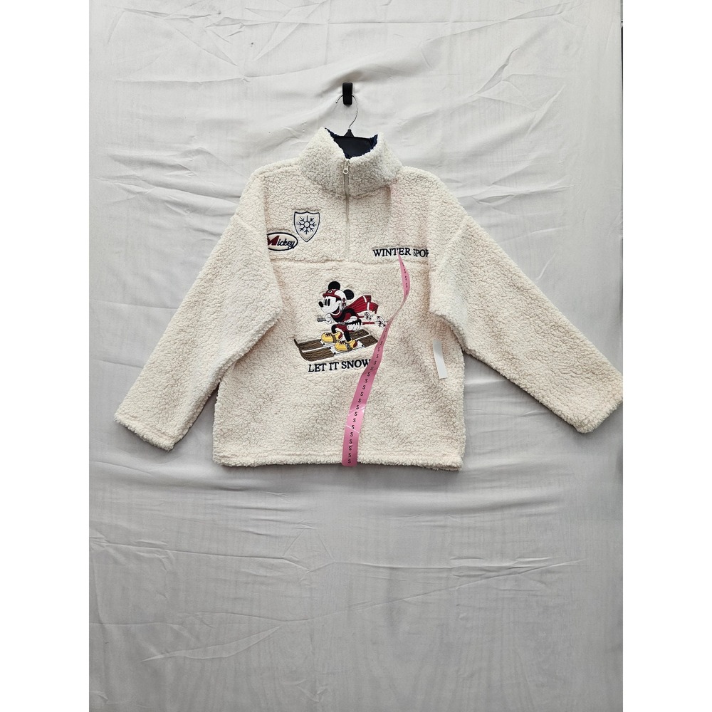Disney‎ Womens Mickey Mouse Sherpa Pullover White Polyester Casual Size Small